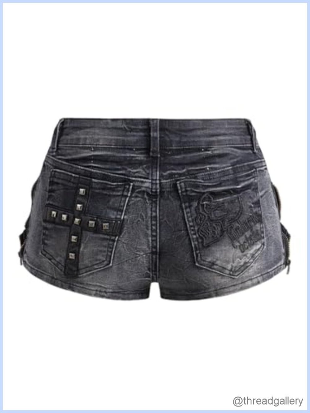 Y2K Low Rise Jean Shorts Cross Rivet Mini Denim Grunge Punk